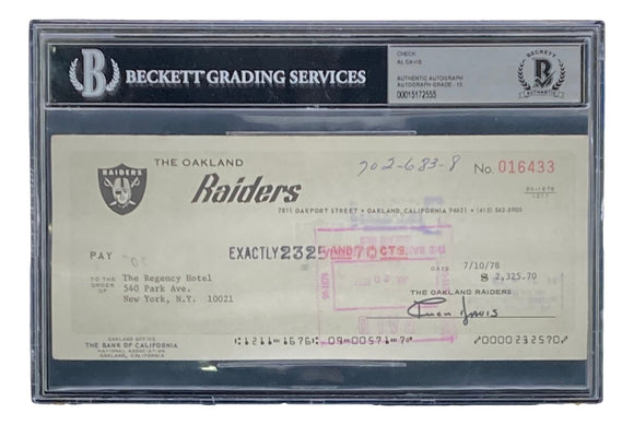 Al Davis Signed Oakland Raiders Personal Bank Check #16433 Auto 10 BAS Sports Integrity