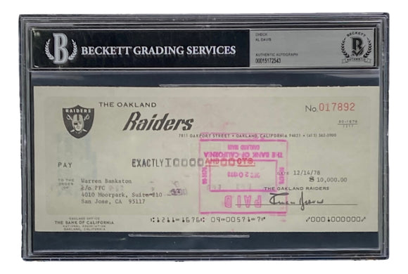 Al Davis Signed Oakland Raiders Personal Bank Check #17892 BAS Sports Integrity