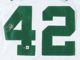 Al Horford Boston Signed White Basketball Jersey by Sports Integrity features large green 42, with number 4 signed in silver ink above a small round authentication sticker.