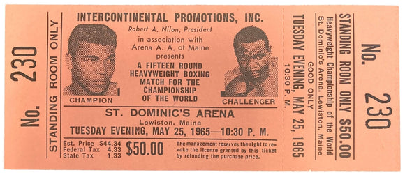 Muhammad Ali vs Sonny Liston May 25 1965 Red Standing Room Only Full Ticket