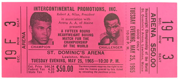 Muhammad Ali vs Sonny Liston May 25 1965 Arena Row F Full Ticket