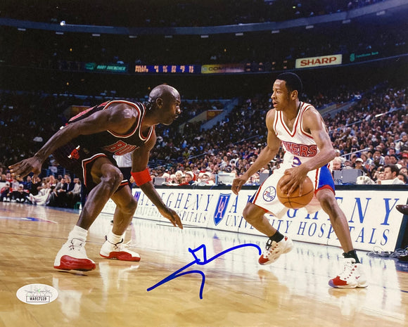 Allen Iverson Signed 8x10 Philadelphia 76ers vs Michael Jordan Photo JSA ITP Sports Integrity