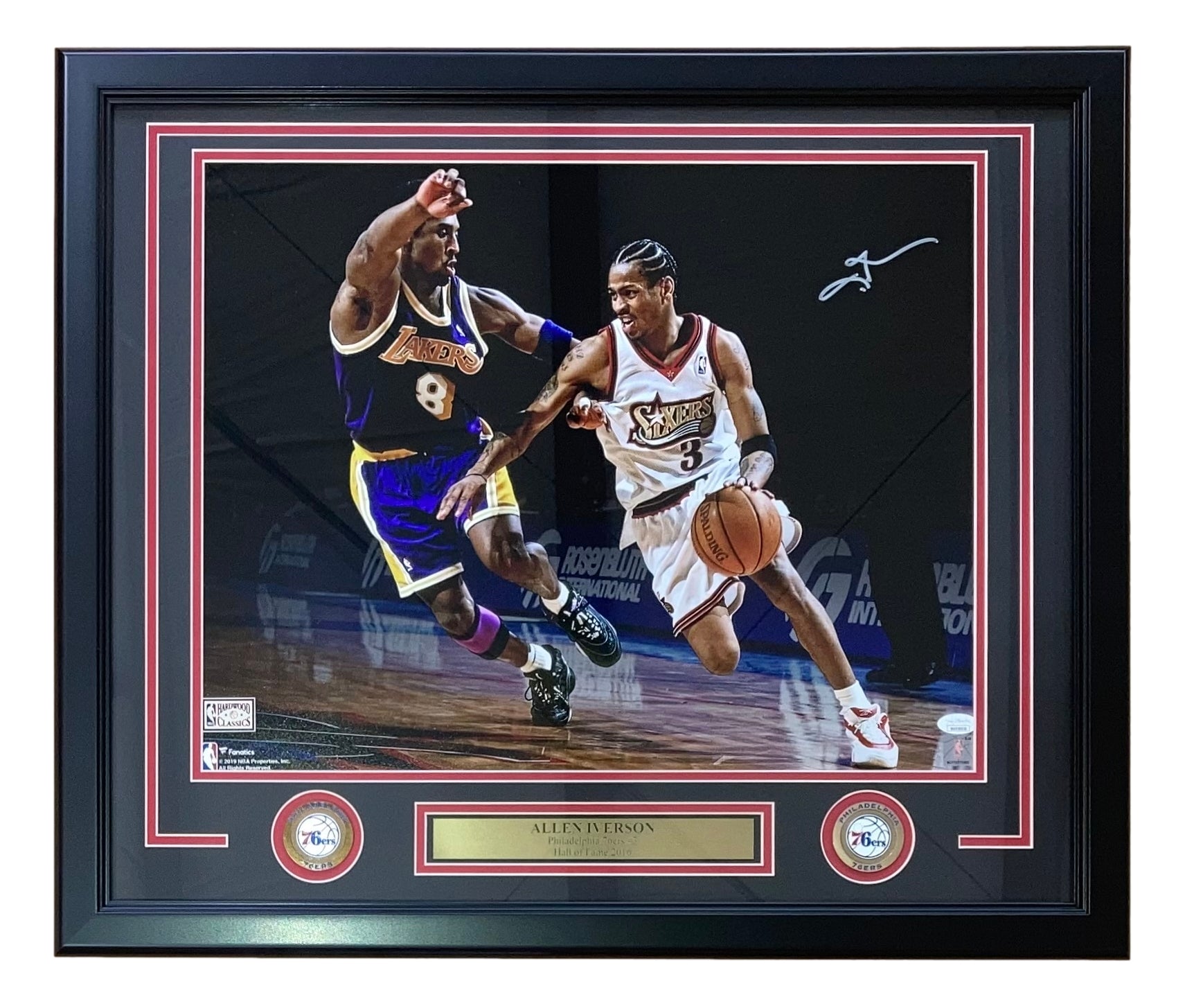 Allen Iverson Autographed and Framed Black Philadelphia 76ers Jersey