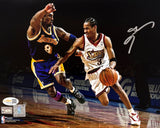 Allen Iverson Signed 8x10 Philadelphia 76ers vs Kobe Bryant Photo JSA QR