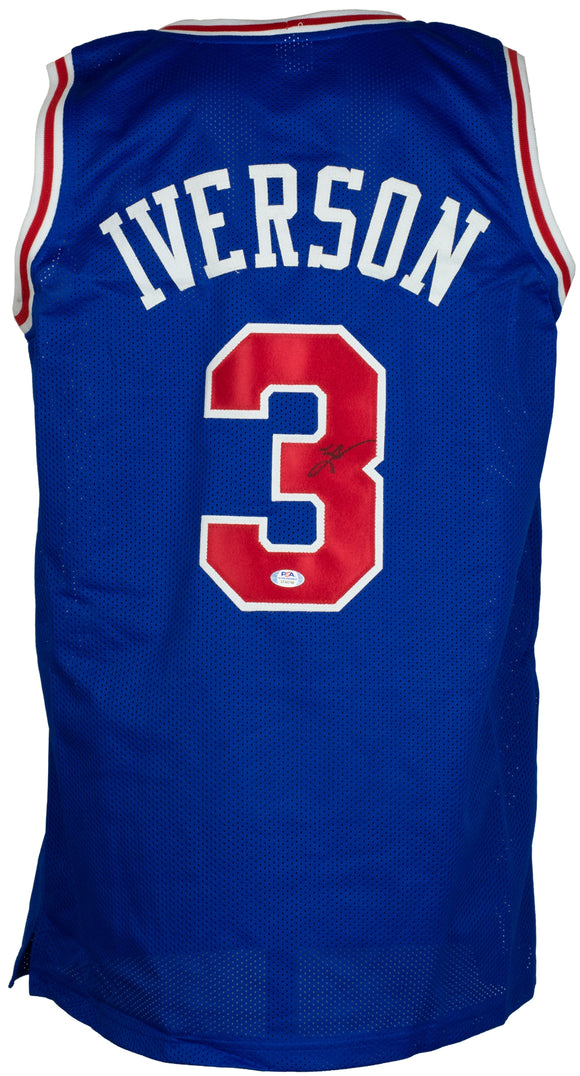 Allen Iverson Signed Custom Blue Pro Style Basketball Jersey PSA Sports Integrity