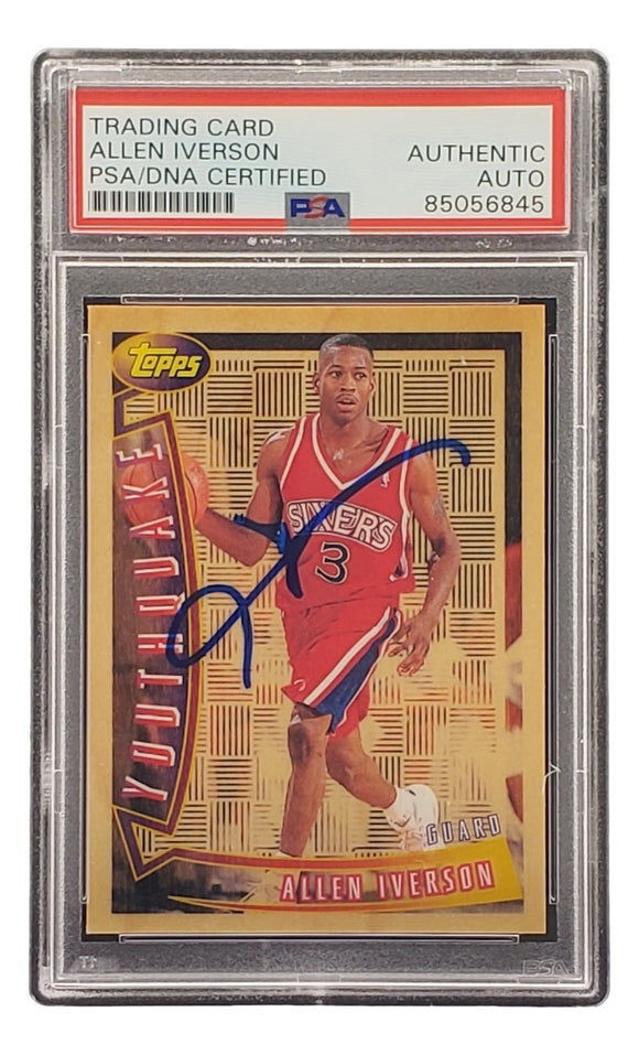 Allen Iverson Signed 1996 Topps #Y01 Philadelphia 76ers Rookie Card PSA/DNA Sports Integrity