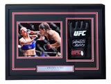 Sports Integrity Amanda Nunes Signed UFC Glove HOF 25 with an 8x10 Rousey photo in a shadowbox, authenticated by JSA QR.