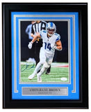 Amon-Ra St. Brown Signed Framed 8x10 Detroit Lions Photo by Sports Integrity, featuring his autograph and nameplate, authenticated by JSA.