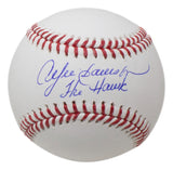 A white Official MLB baseball by Sports Integrity with red stitching, autographed in blue by Andre Dawson "The Hawk," Chicago Cubs, and authenticated by BAS.