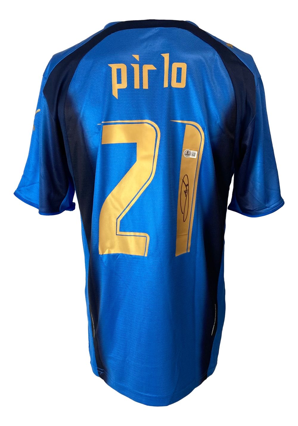 Andrea Pirlo Signed Italy Puma Blue Soccer Jersey BAS - Sports