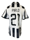 A Sports Integrity Andrea Pirlo Signed Juventus Nike Soccer Jersey BAS featuring black and white stripes with PIRLO and number 21 on the back.