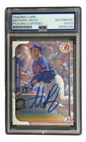 The Anthony Rizzo Signed 2015 Topps #5 Chicago Cubs Card by Sports Integrity is displayed in a PSA holder, featuring his blue autograph and an image of Rizzo batting in his Cubs uniform.