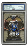 A PSA-certified Anthony Rizzo signed 2022 Panini Prizm #LI-5 New York Yankees card from Sports Integrity, featuring his autograph in a batting pose and "Lumber Inc." on the front, encased in a protective holder.