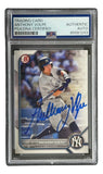 Sports Integrity’s Anthony Volpe Signed 2022 Bowman #BD-68 Yankees Rookie Card, autographed in blue ink, features a PSA/DNA certification label at the top.