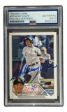 The Sports Integrity Anthony Volpe Signed 2023 Topps #460 New York Yankees Rookie Card PSA features Volpe mid-swing in uniform, his signature on the card, and PSA authentication details at the top.