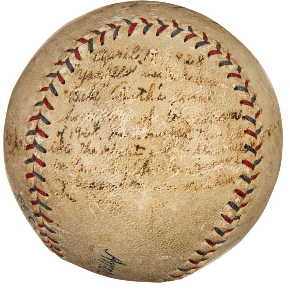 Signerad Rutho Babe Ruth & Durocher Signed Game Used 1928 Ruth Home Run Baseball PSA+ ...