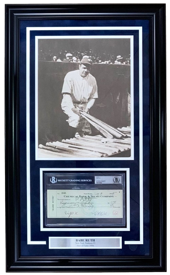 Babe Ruth Signed Framed Bank Check w/ 11x14 New York Yankees Photo BAS Auto 9
