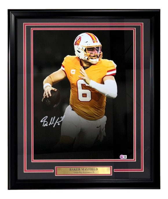 Baker Mayfield Signed Framed 16x20 Buccaneers Spotlight Orange Jersey Photo BAS