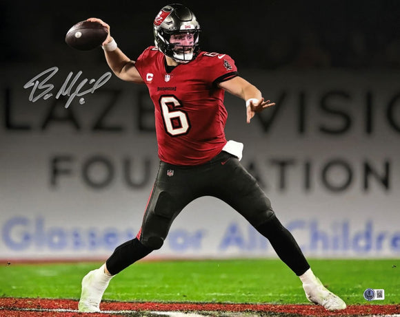 Baker Mayfield Signed 16x20 Buccaneers Spotlight Red Jersey Photo BAS