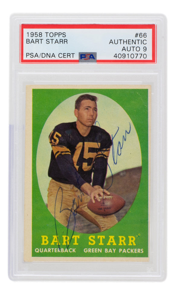 Bart Starr Signed 1958 Topps #66 Green Bay Packers Football Card PSA/DNA Auto 9 Sports Integrity