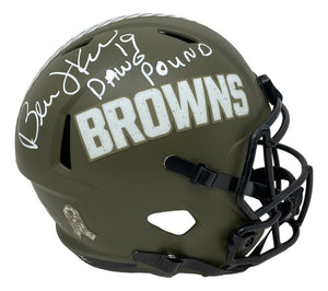 Bernie Kosar Signed Browns FS Salute To Service Speed Rep Helmet Dawg Pound BAS