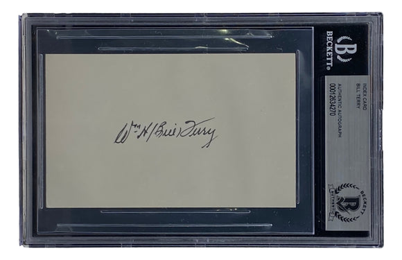 Bill Terry New York Giants Signed Slabbed Index Card BAS Sports Integrity