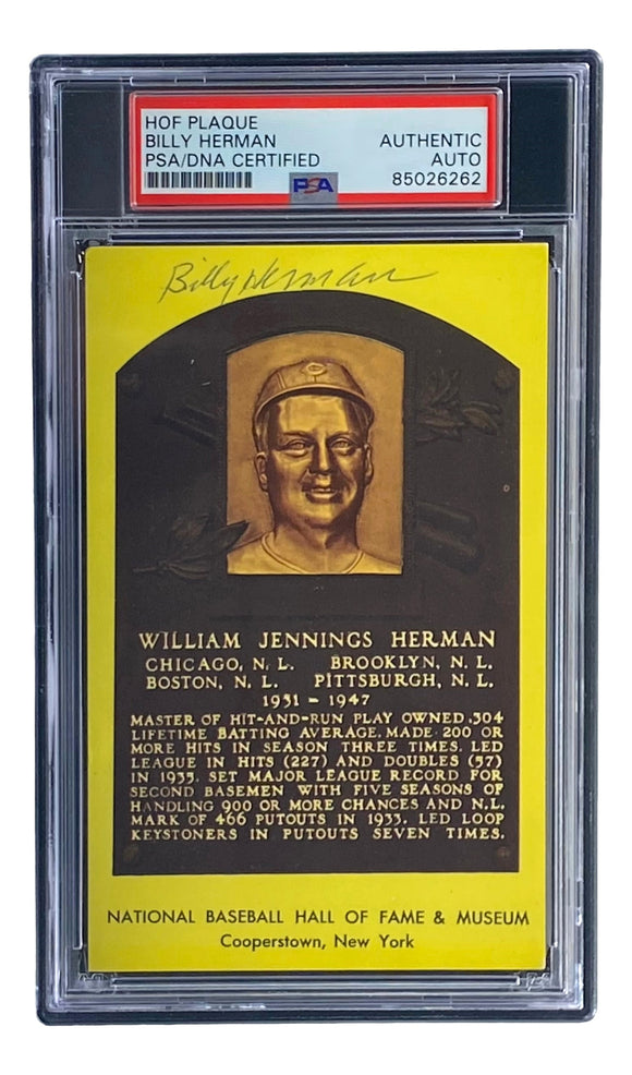 Billy Herman Signed 4x6 Chicago Cubs HOF Plaque Card PSA/DNA 85026262 Sports Integrity