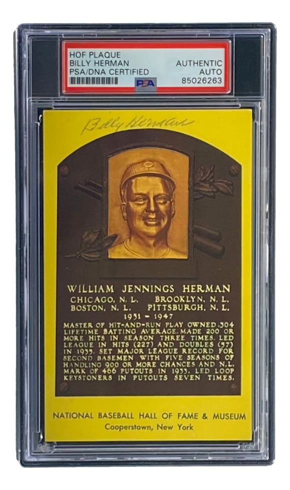 Billy Herman Signed 4x6 Chicago Cubs HOF Plaque Card PSA/DNA 85026263 Sports Integrity