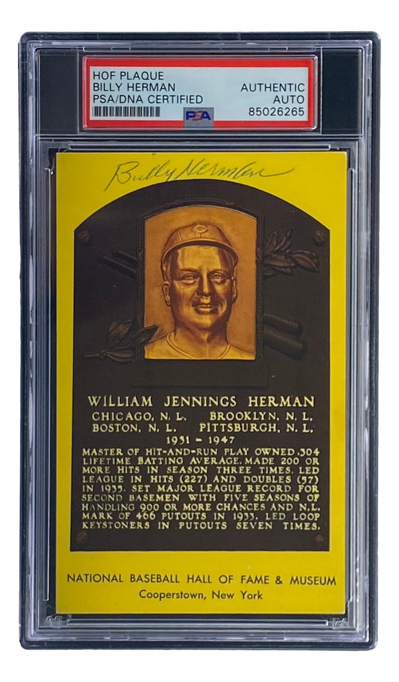 Billy Herman Signed 4x6 Chicago Cubs HOF Plaque Card PSA/DNA 85026265 Sports Integrity