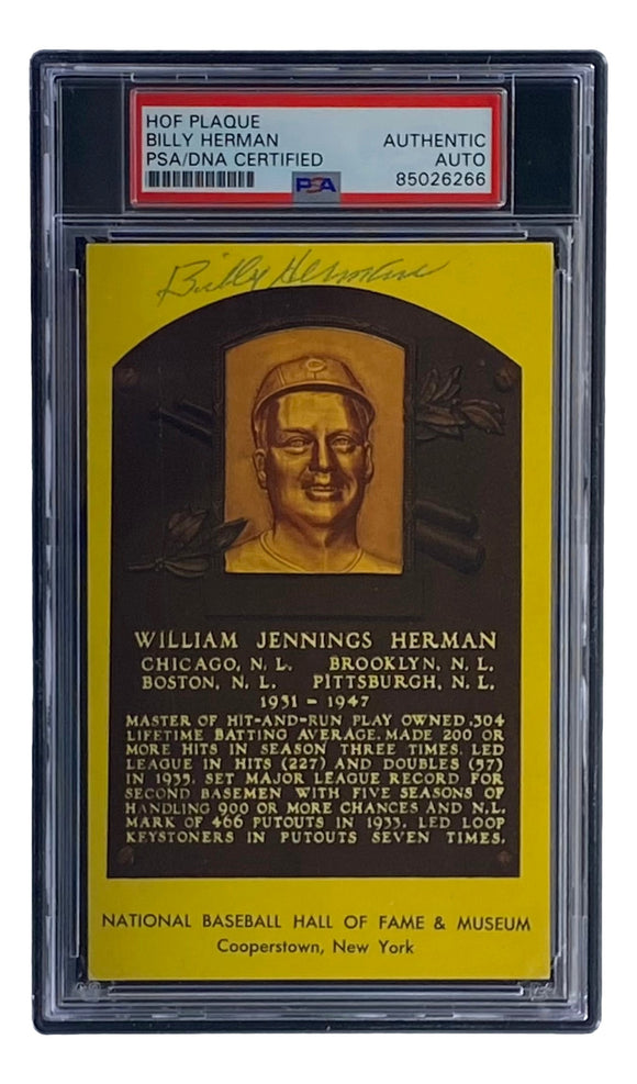 Billy Herman Signed 4x6 Chicago Cubs HOF Plaque Card PSA/DNA 85026266 Sports Integrity