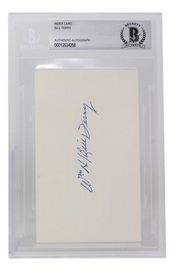 Bill Terry Signed Slabbed New York Giants Index Card BAS 268