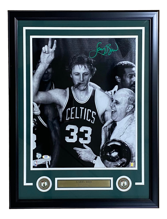 Larry Bird Signed Framed 16x20 Boston Celtics w/ Red Auerbach Photo PSA ITP Sports Integrity