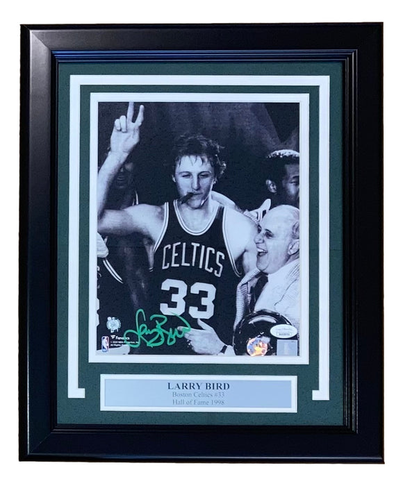 Larry Bird Signed Framed 8x10 Boston Celtics Photo w/ Red Auerbach Bird+JSA Sports Integrity