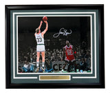 Larry Bird Signed Framed 16x20 Celtics vs Michael Jordan Photo 2 Bird+PSA/DNA