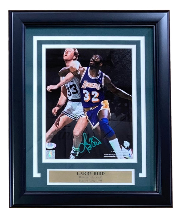 Larry Bird Signed Framed 8x10 Boston Celtics Photo vs Magic Johnson PSA ITP Sports Integrity