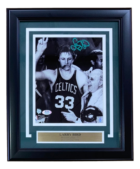 Larry Bird Signed Framed 8x10 Boston Celtics Photo w/ Red Auerbach PSA ITP