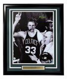 Sports Integrity Larry Bird Signed Framed 16x20 Boston Celtics Photo features Bird (#33) with Red Auerbach, posing with two fingers and a cigar. Includes green autograph and PSA/DNA authentication.
