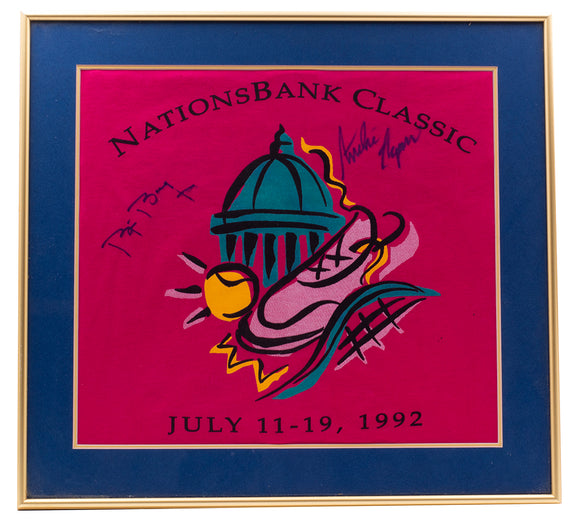 Bjorn Borg Andre Agassi Signed Framed 1992 Nationsbank Classic Golf Flag JSA LOA