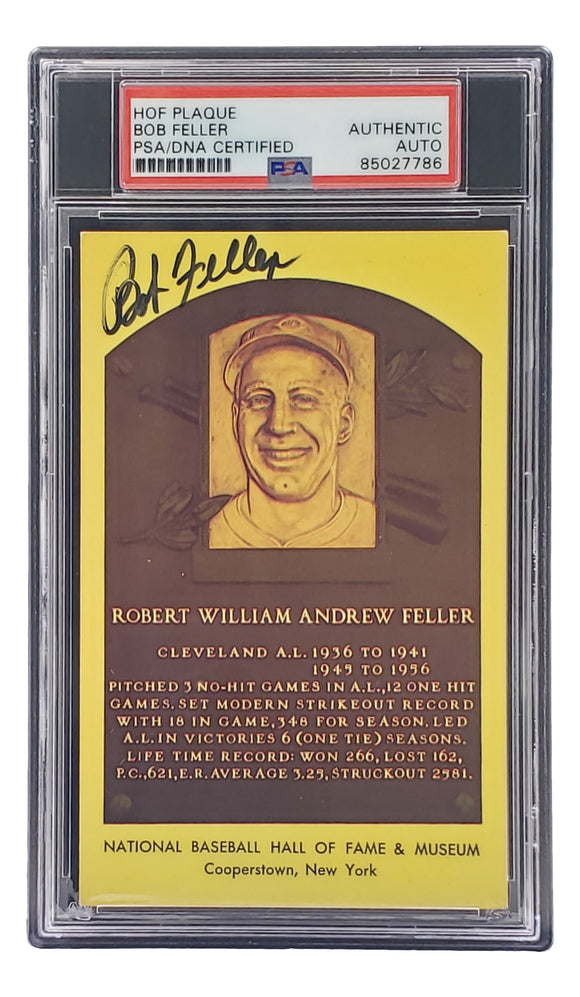 Bob Feller Signed 4x6 Cleveland Hall Of Fame Plaque Card PSA/DNA 85027786