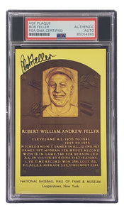 Bob Feller Signed 4x6 Cleveland Hall Of Fame Plaque Card PSA/DNA 85054865 Sports Integrity