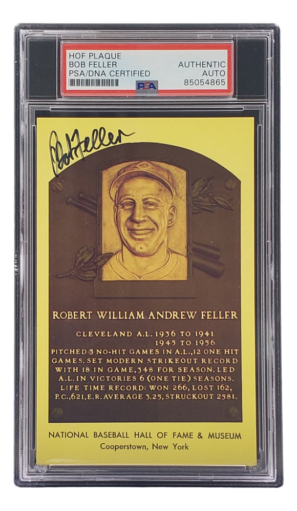 Bob Feller Signed 4x6 Cleveland Hall Of Fame Plaque Card PSA/DNA 85054865 Sports Integrity