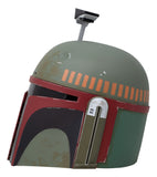 The Sports Integrity Star Wars The Black Series Boba Fett Re-Armored Helmet features green, red, and black colors, a top rangefinder, and weathered detailing for an authentic battle-worn look.