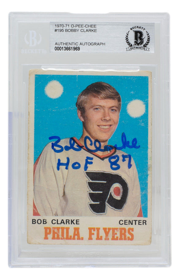 Bobby Clarke Signed 1970-71 O-Pee-Chee Flyers Rookie Card #195 HOF 87 BAS Sports Integrity