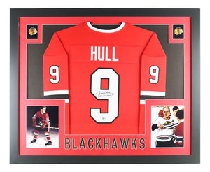 Bobby Hull Signed Framed Custom Red Pro-Style Hockey Jersey BAS Sports Integrity