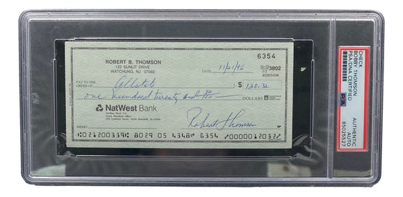 Bobby Thomson New York Giants Signed Personal Bank Check PSA/DNA 85025527 Sports Integrity