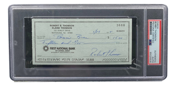 Bobby Thomson New York Giants Signed Personal Bank Check PSA/DNA 85025530 Sports Integrity