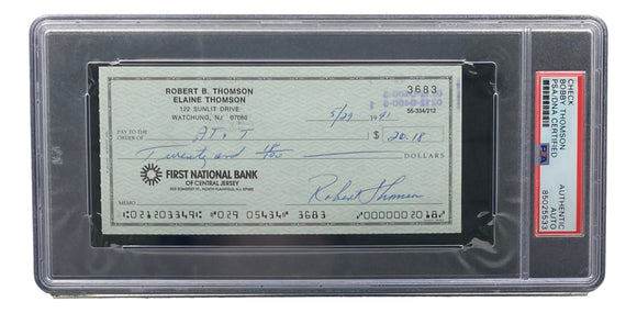Bobby Thomson New York Giants Signed Personal Bank Check PSA/DNA 85025533 Sports Integrity