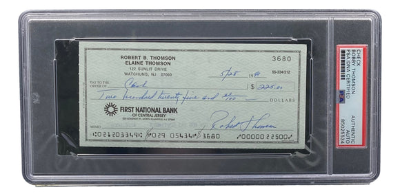 Bobby Thomson New York Giants Signed Personal Bank Check PSA/DNA 85025534 Sports Integrity
