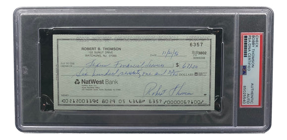 Bobby Thomson New York Giants Signed Personal Bank Check PSA/DNA 85025540 Sports Integrity