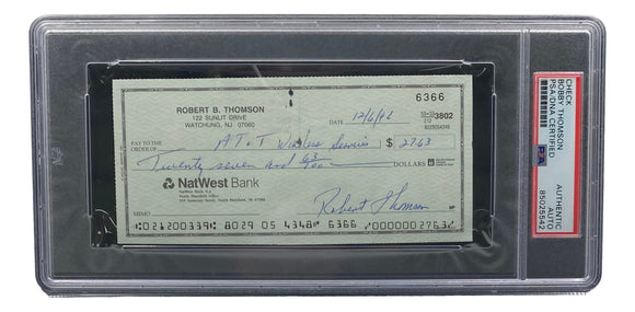 Bobby Thomson New York Giants Signed Personal Bank Check PSA/DNA 85025542 Sports Integrity
